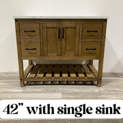 42'' Solid Wood Bathroom Vanity Cabinet with Stone Countertop (Open Box)
