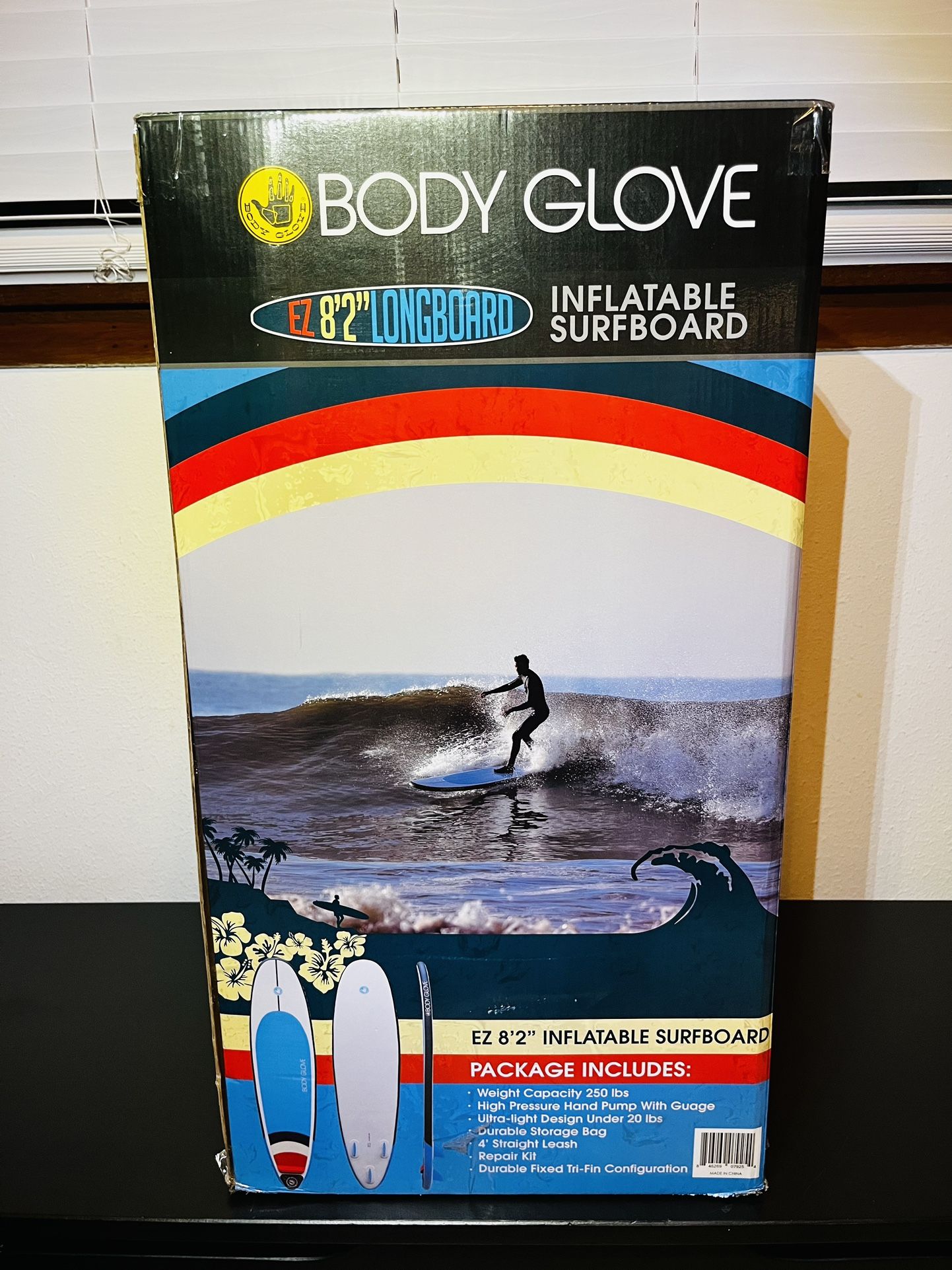 Brand New In Box Unopened Body Glove EZ 8’2” Longboard Inflatable Surfboard.