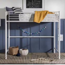 White Steel Frame Full Loft Panel Bed 