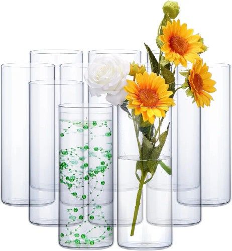 12 Pack Glass Cylinder Vases Clear Flower Vase 10 Inches Tall