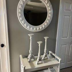 Art Deco Round white mirror 