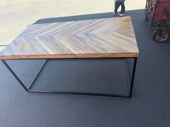 Wood Top Coffee Table with Metal Base