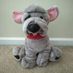 Shar Pei Gray Dog With Red Collar 13" Stuffed Animal
