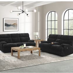 The Admiral Black Corduroy Line Ribbed Soft Sofa and Loveseat