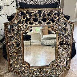 Octagonal French Fleur Di Lis Antique Gold Wall Mirror