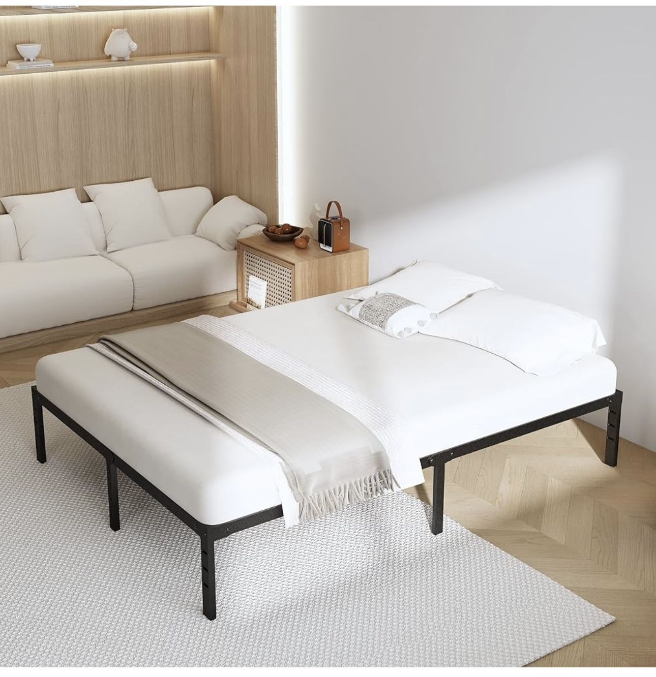 18 Inch Queen Bed Frame - Sturdy Platform Bed Frame Metal Bed Frame No Box Spring Needed Heavy Duty Queen Size Bed Frame Easy Assembly Strong Bearing 