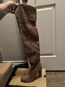 Beige Thigh High Boots