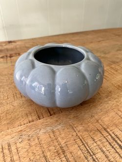 Vintage Blue Ceramic Pumpkin-Shape Planter Bowl