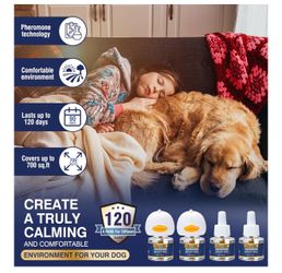 Dog Calming Pheromones Diffuser 6 in 1 Kit Appeasing Pheromone Diffuser to Calm (2 Plug in+4 x48ml Refill) for Anxiety Relief Reduce Aggression Fighti