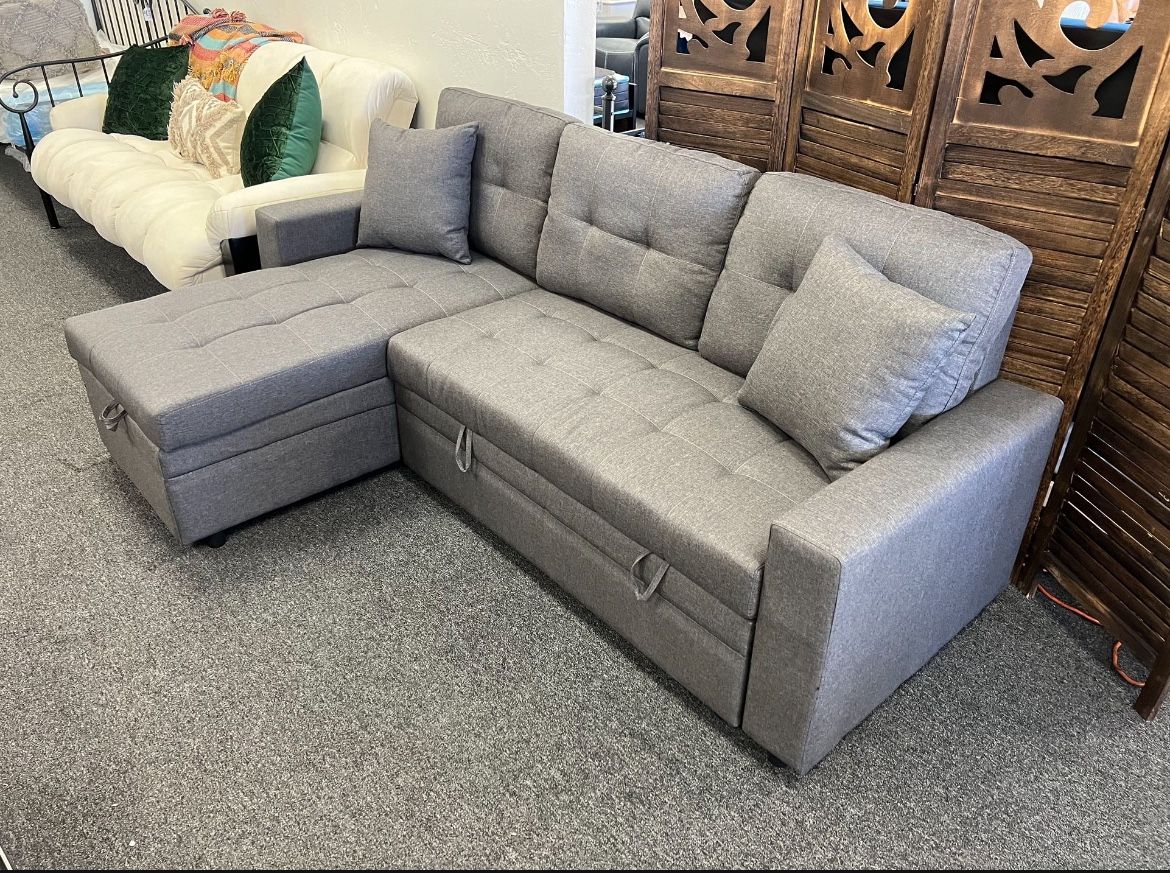 Sleeper Sectional In Grey With Storage Chaise