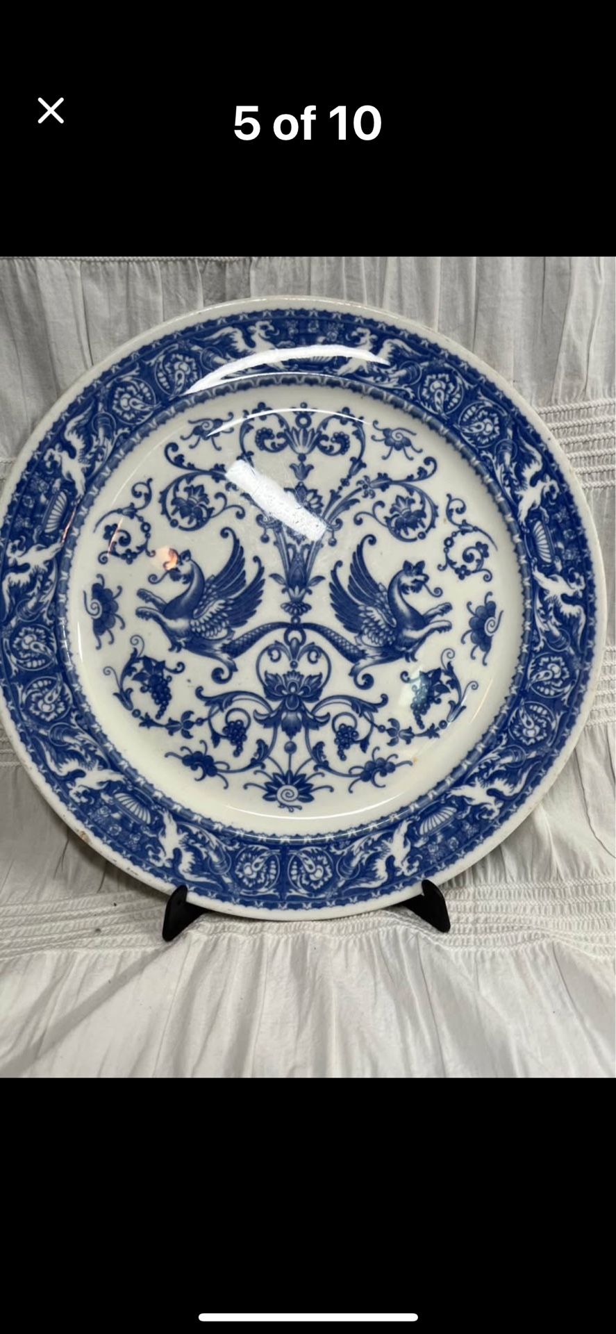 Rare Antique Stamped Lamberton China Railroad Blue Flying Griffin 12” Charger Plate