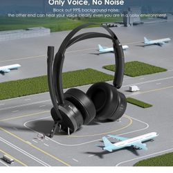 Wireless Headset, V5.2 Bluetooth Headset with Noise Canceling Microphone, Computer Headset with Volume Control Knob,