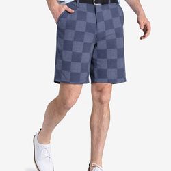 Nautica Performance Golf Shorts Navy Blue Checkered Size 36 Waist 9” Inseam