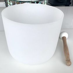 432Hz Perfect Pitch C Note Root Chakra White Frosted Crystal Quartz, 7 inch Singing Bowl