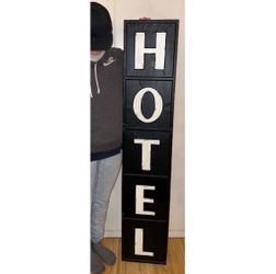 NEW Huge Hotel Metal Sign Embossed 59"× 12" Large Tall Sign Dark Blue Rustic Vintage Style Hanging Farm Ranch Room Decor