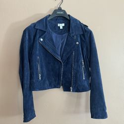 NWOT Genuine Leather Blue Suede Biker Moto Jacket Coat XS by On 34th