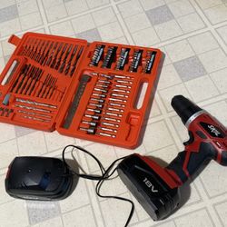 Skil 18v 3/8 Drill + 2 Batteries & Charger + 100 Piece Bit Set 