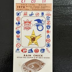1978 MLB All Star Game Unused Ticket San Diego Baseball Vintage