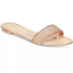 Aldo Women’s Sz 6.5 Glitter Rhinestone Slip On Casual Summer Slide Sandals, Soffia Rose Gold