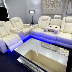 3pcs White Power Recliner Sofa Set with Storage Console/Cup Holders/USB Ports