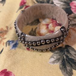 Vintage Bangle Bracelet With Silver Beads Around The Bracelet 