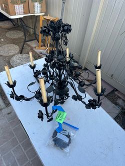 Vintage Wrought Iron Hanging Chandelier – Floral Design
