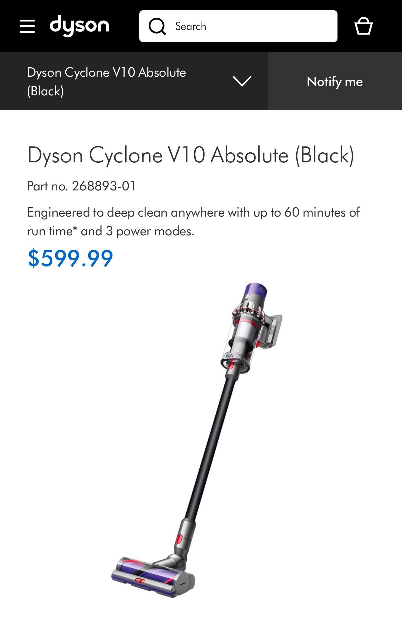Dyson Cyclone V10 Absolute Cordless Vacuum with Cyclone V10 dok dock and 2 extra filters