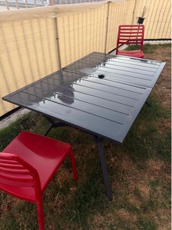 Long Outdoor Table w/ Umbrella Hole