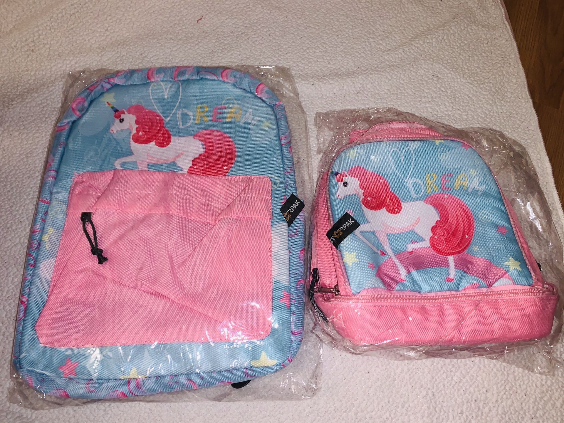 Unicorn girls bookbag with lunch bag