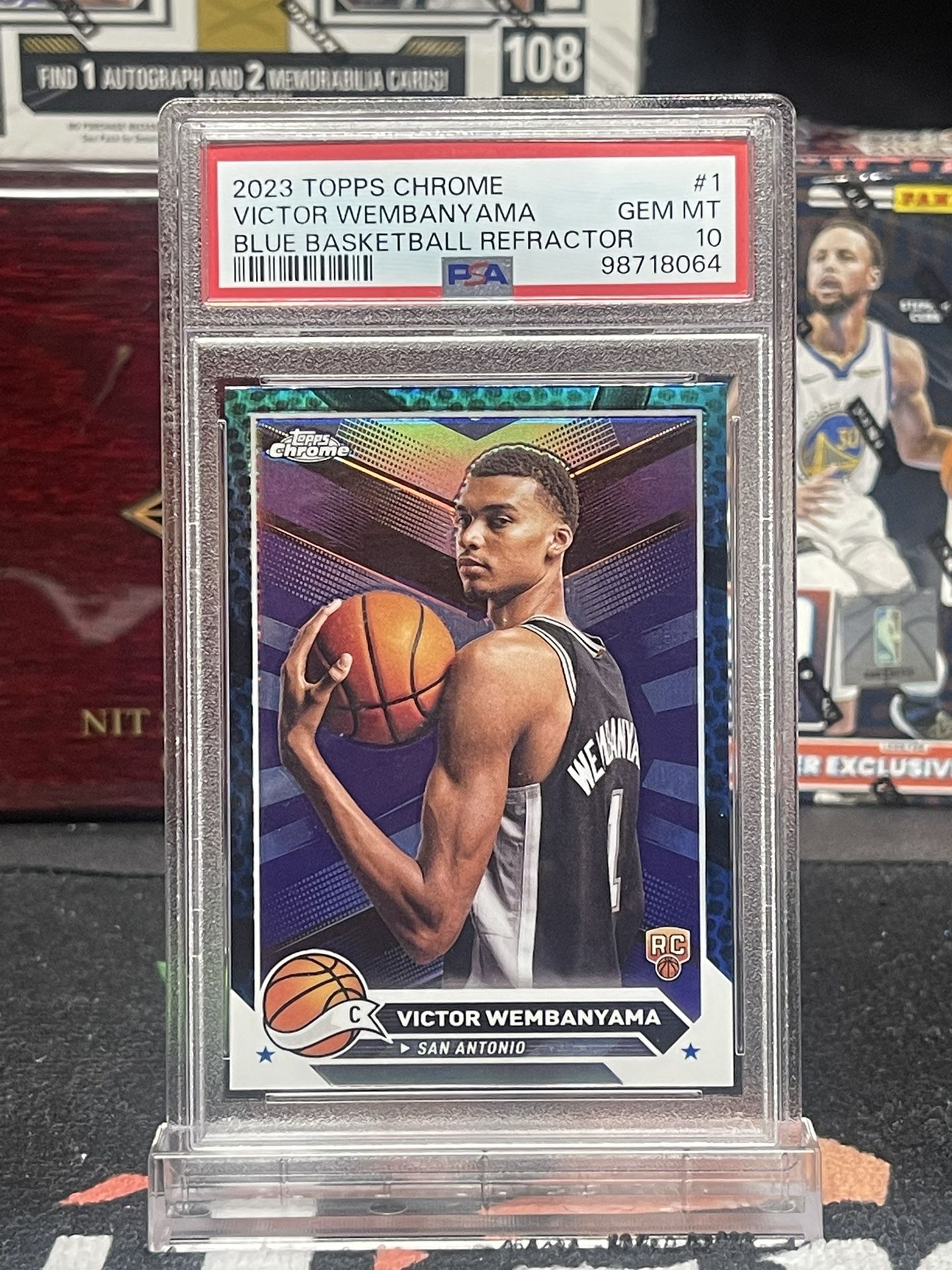 Victor Wembanyama 2023-24 Topps Chrome rookie blue refractor spurs #1 PSA 10