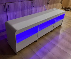 Modern White TV Stand with LED Lights & Storage Drawers