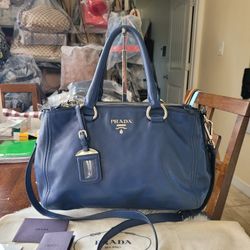 Prada Vitello Daino Bluette Soft Calf 2way Tote Bag - USED(PRE-LOVED)
