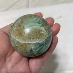 Green calcite sphere with stand