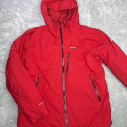 Eddie Bauer Jacket Mens Sz XL Tall Red Softshell Hooded Snow Jacket