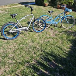 Silver Electra Sparker Special and Blue Electra Hawaii Beach Cruiser Bikes