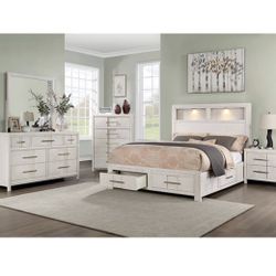 King Bed, Night Stand, Dresser, Mirror And Chest (Free Delivery)