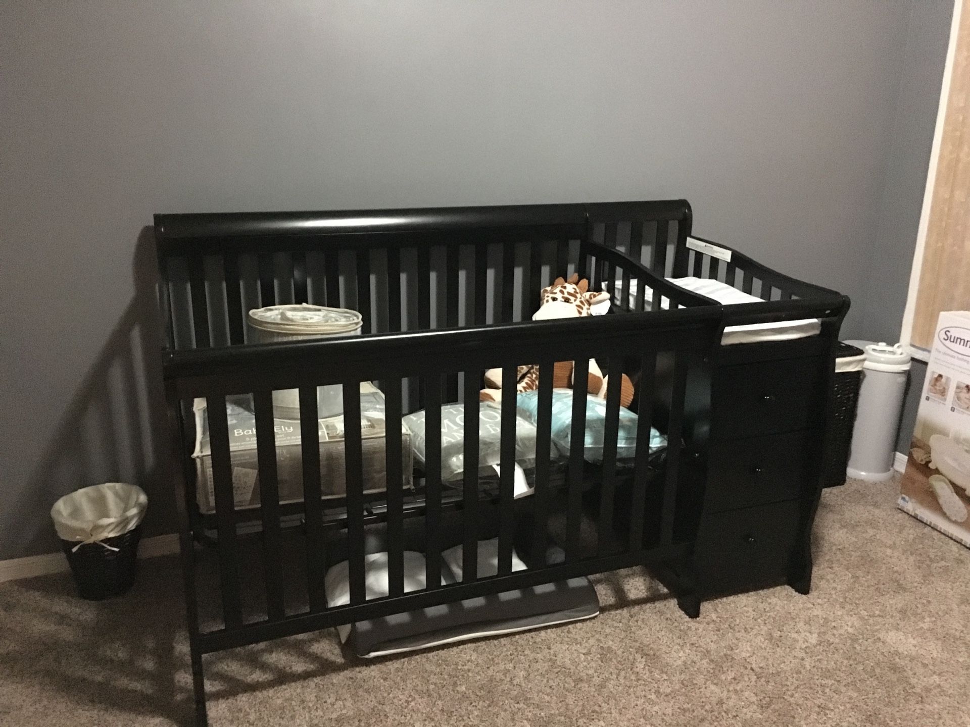 Black Convertible Crib with Changing Table