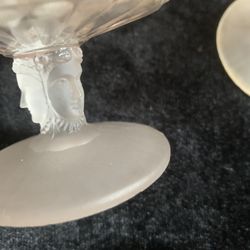 Antique Etched Parfait Set with Faces on Stems