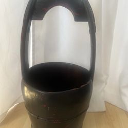 Antique Vintage Chinese Wood/metal Rice/wedding Bucket Basket 18"tall X 9"