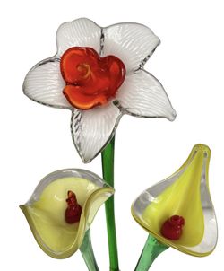 3 Long Stem Blown Glass Flowers Two 19’’.  One 13 Inch .  
