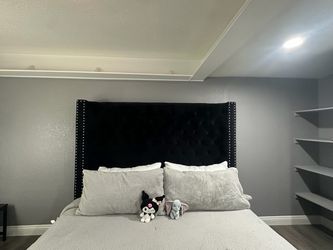 Black Velvet Tufted Headboard with Nailhead Trim