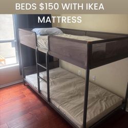 BUNK BEDS TWIN METAL BED FROM IKEA WITH IKEA MATTRESS $150 