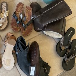 7 Pairs Of Shoes/ Boots Sizes Are 9 And 9.5