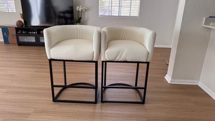 Set of 2 Modern Cream Upholstered bar stools