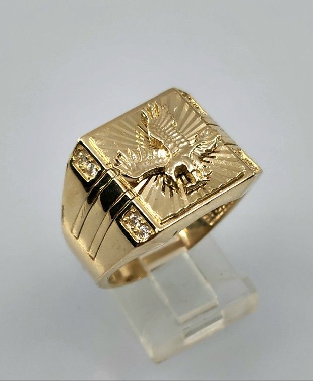 Large Vintage 14k Yellow Gold Flying Eagle Ring 8.8 Grams Size 10