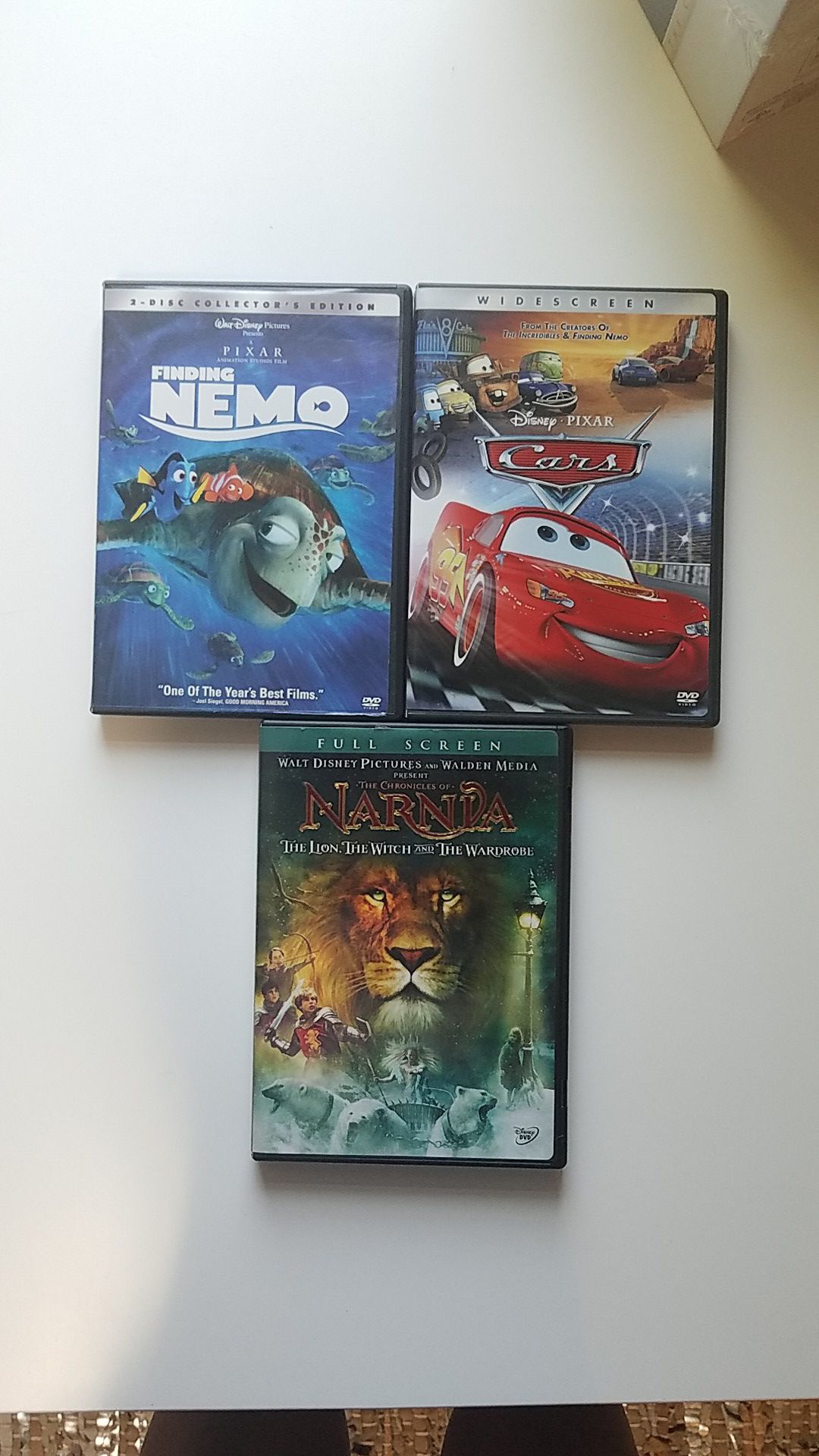 Chronicles of Narnia, Finding Nemo, Cars DVDs