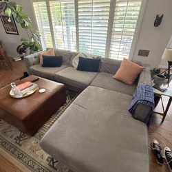 Modern gray Sectional Sofa With Chaise Lounge + Leather Ottoman $500 OBO
