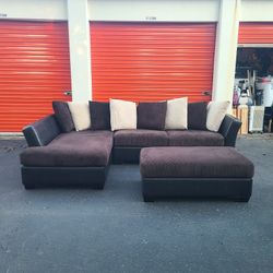 Large Brown Sectional Couch w Ottoman - Free Delivery