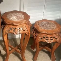 Set of 2 ornate wooden tables 