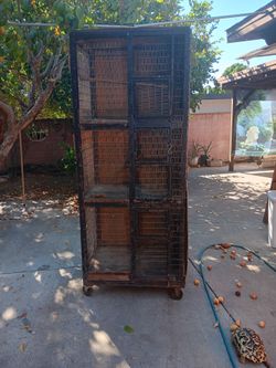 Large Multi-Level Wire Animal or Bird Cage on Wheels
